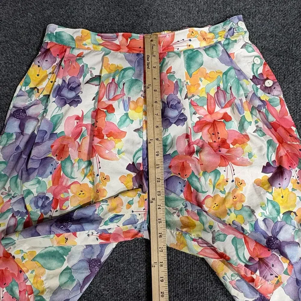 D'Allaird's Shorts Womens Large Floral Pleated Culotte Elastic Casual Summer